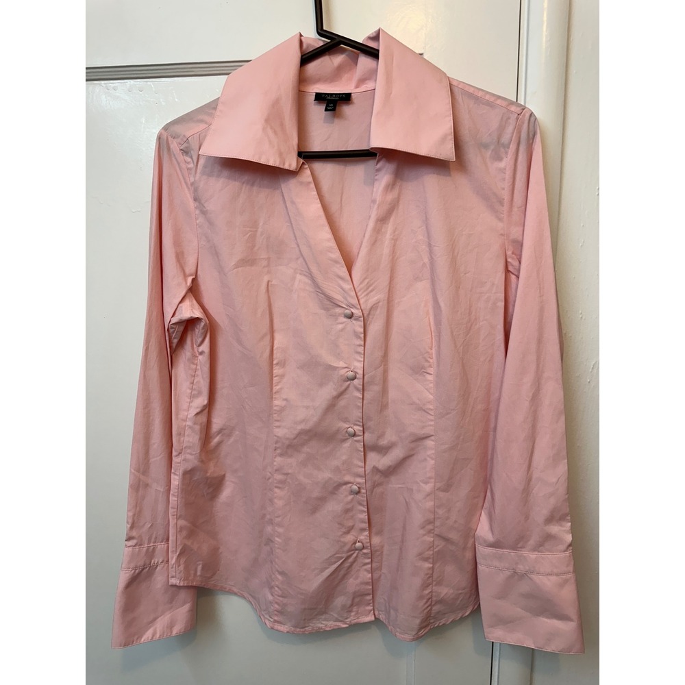 Talbots Pink Cotton Button Down Blouse Long Sleeve Filigree Cuff Button Size 10